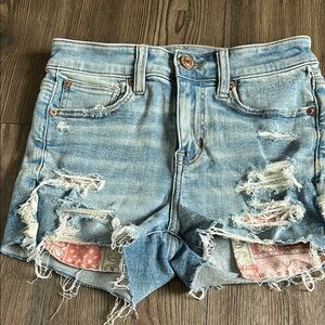 American Eagle Outfitters Light Blue Distressed Jean Shorts